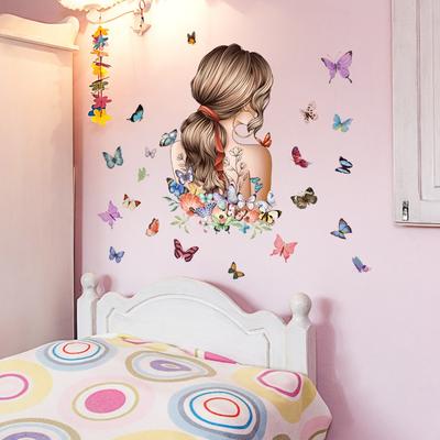 Hübsches Mädchen Schmetterling Selbstklebende Vinyl Wandaufkleber Für Schlafzimmer Zubehör Kinderzimmer Dekoration Wanddekor Heimdekoration