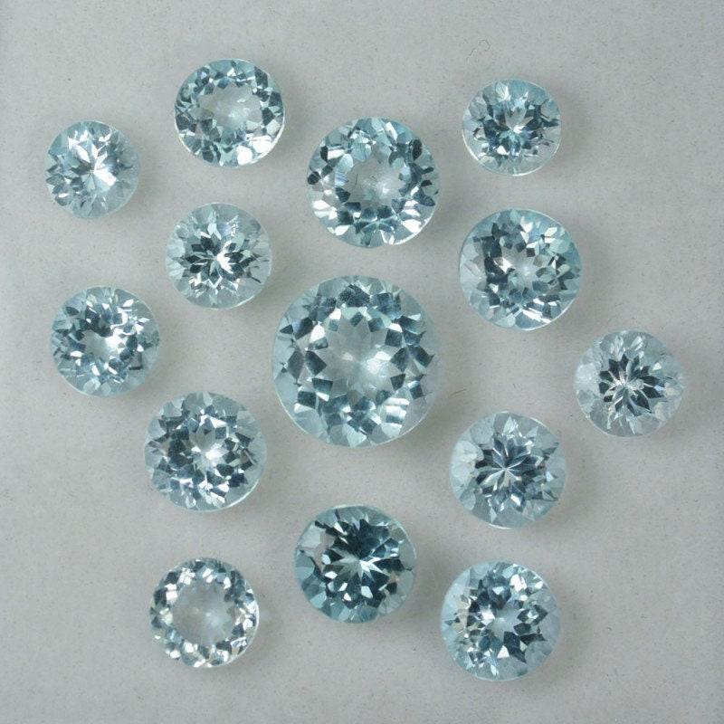 Beautiful Calibrated Size Natural Aquamarine Gemstone, Round Cut Aquamarine, Faceted Gemstone, Loose Aquamarine Lot.