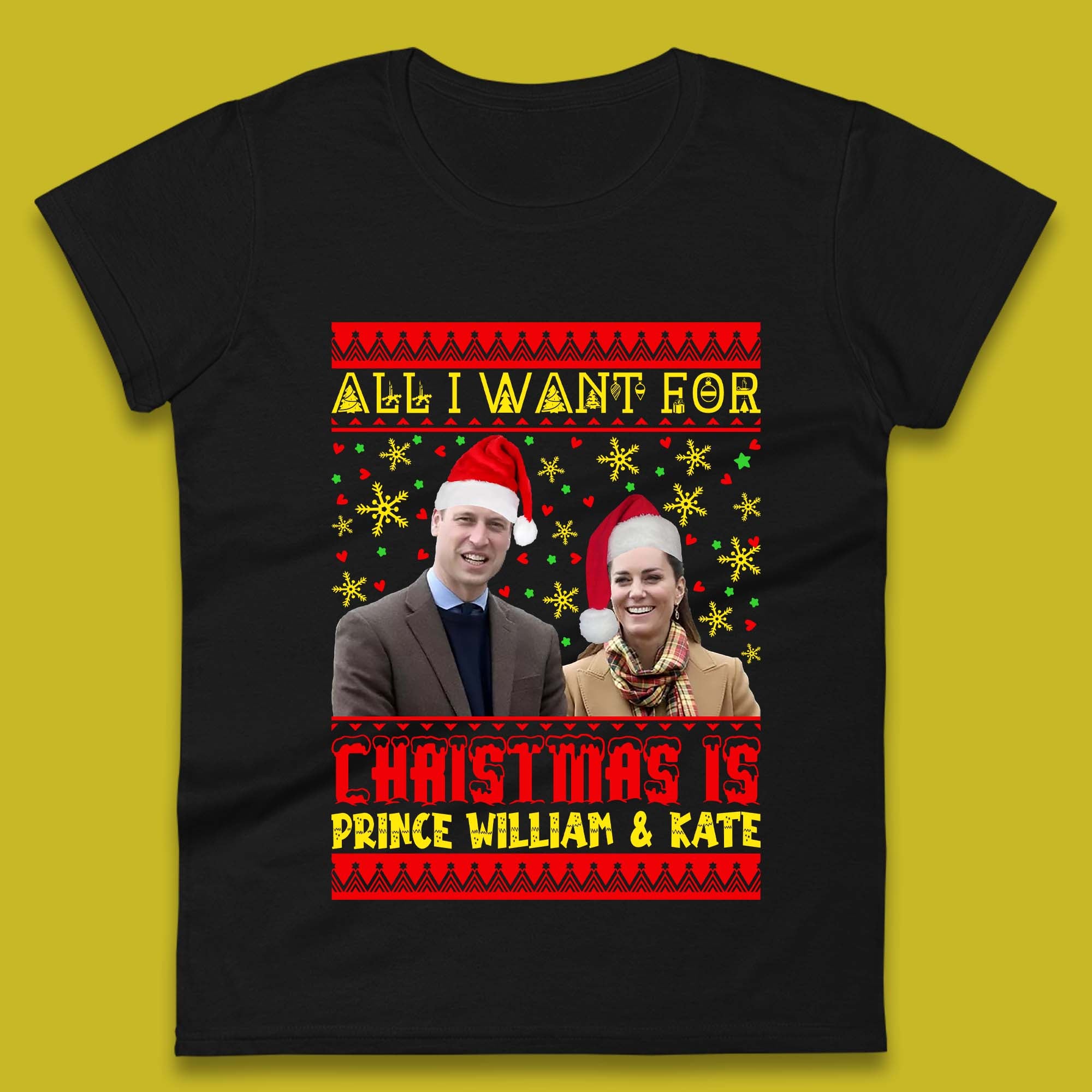Prince William & Kate Christmas Womens T-Shirt Mens Tops Tees Unisex 3XL