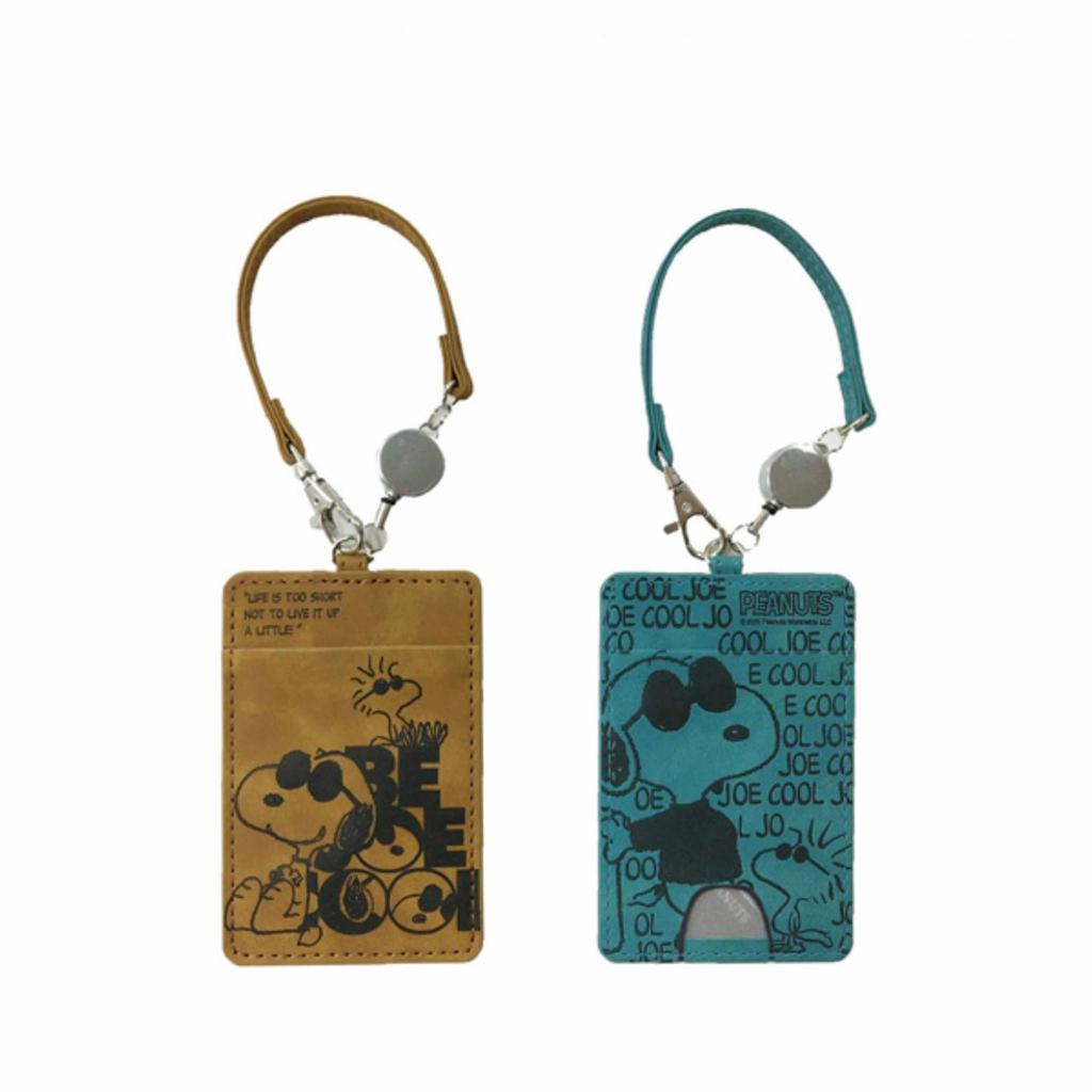 SNOOPY Passhülle mit Rollband, Stilvolles Kunstleder, Niedliches Prägemuster, Joe Cool Braun, IC-Kartenhülle