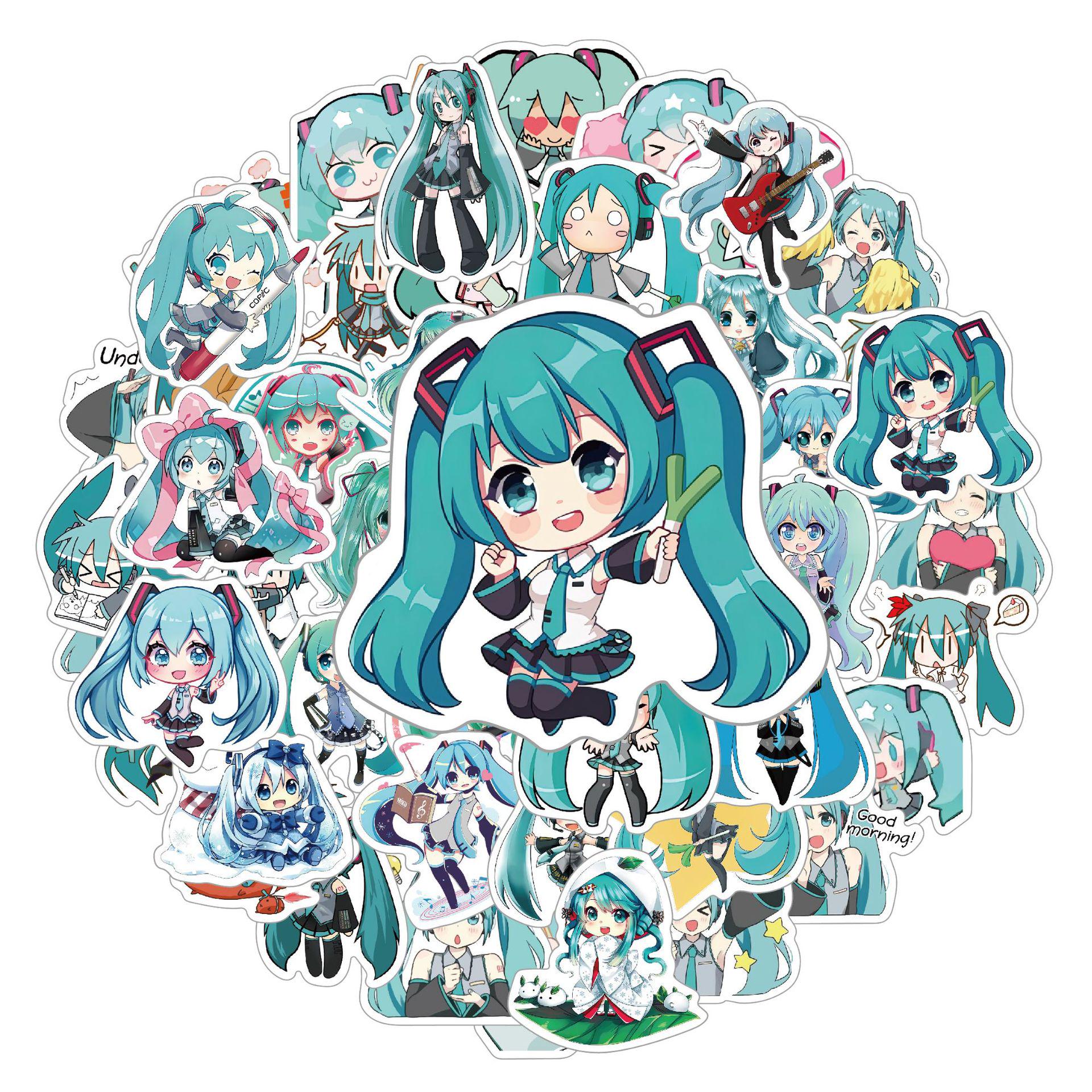 50pcs Glossy Waterproof Hatsune Miku Chibi Cartoon Stickers for Luggage 5-6.5CM