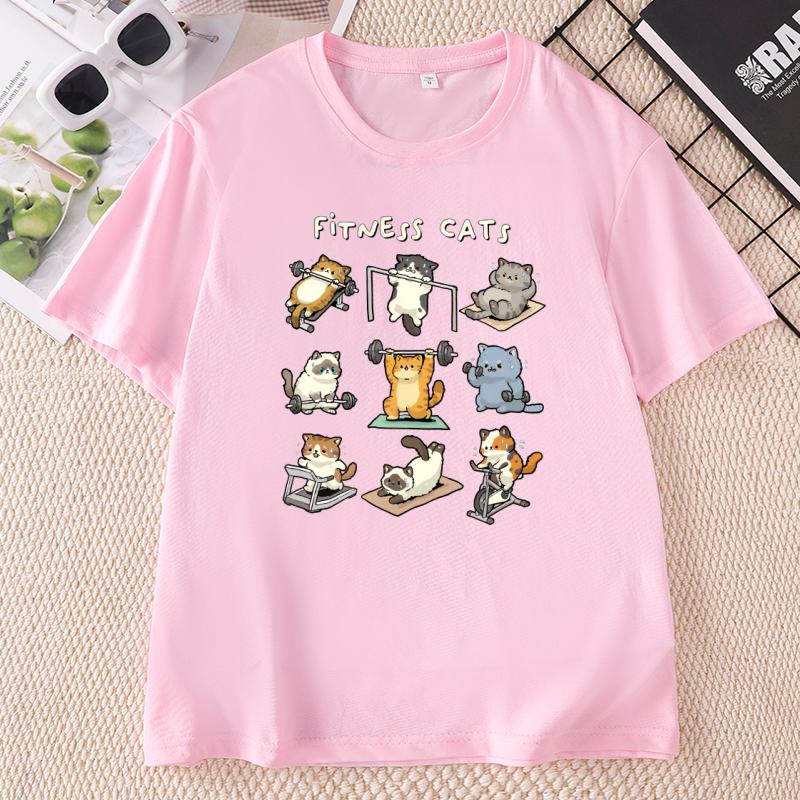 Funny Cat TShirt Sarcastic Fitness Cats Gym Workout T Shirt Husband Gift for Him Cotton Short Sleeve Round Neck Tshirts Clothes