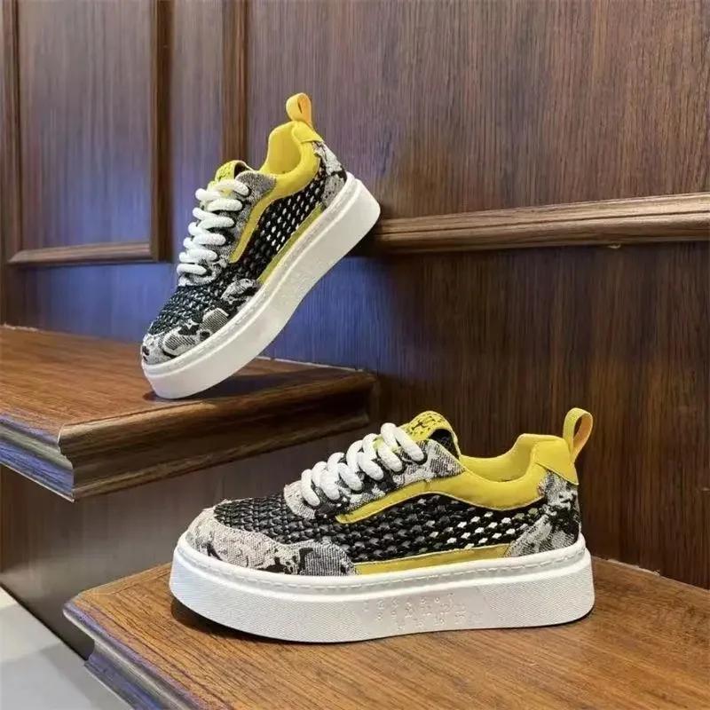 Men'S Spring New Style Thick Bottom Sneakers Breathable Mesh Sports Casual Shoes Fashionable All-Match Board Shoes Sneakers