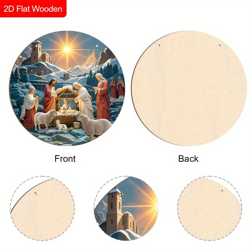 Semn de Crăciun din Lemn Nașterea Domnului - Ornamente Unice cu Figurine cu Model Isus - Ideal pentru Ușa din Față, Curte, Pridvor, Decor Cameră