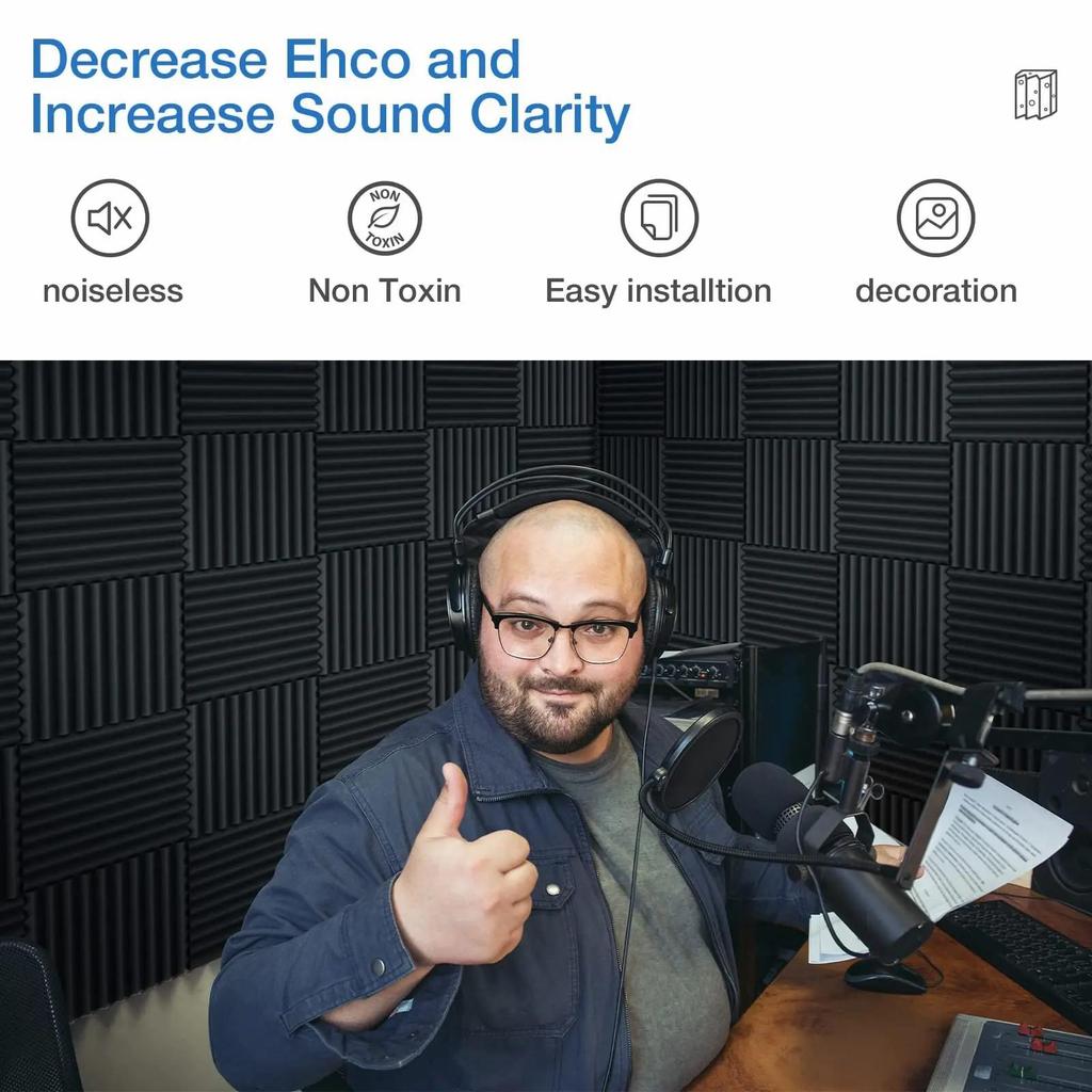 Paneles acústicos autoadhesivos de espuma de alta densidad, 1 x 12 x 12 pulgadas, paquete de 12.