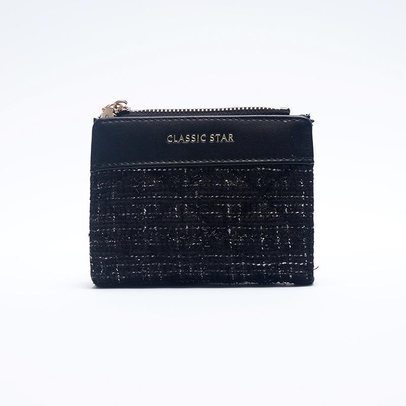 

Короткий женский кошелек, маленький ароматный ветер, корейский большой вместимости INS женский студенческий однотонный простой чёрный