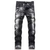 2025 Heren Slim-fit Jeans Zwart Verweerd Patchwork Stiksels Lichaamsvormend Middelhoge Taille Broek D4057