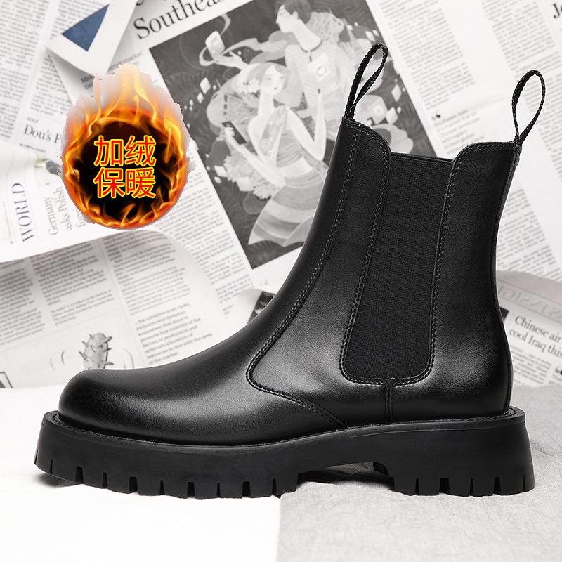 Autumn and Winter New Products Are Super Cool, Black Medium Tube Martin Boots, Thick-soled Heightening Overalls, Boots Versatile Men's Shoes, Men's