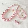 Faux Pearl Earrings Set 3Pcs/Set Imitation Pearls Jewelry Set, Adjustable Length Choker Necklace with Ear Studs Wedding Bracelet And Bracelet,