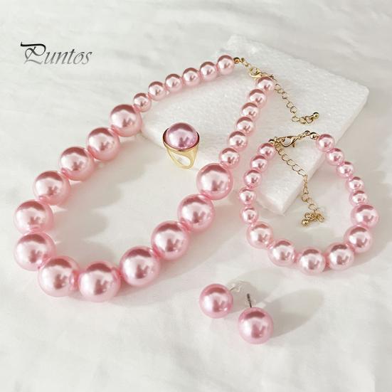 Faux Pearl Earrings Set 3Pcs/Set Imitation Pearls Jewelry Set, Adjustable Length Choker Necklace with Ear Studs Wedding Bracelet And Bracelet,