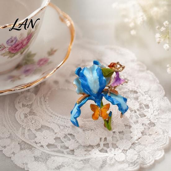 Delicate Luster Pin Iris Butterfly Brooch, Retro Enamel Flower Fairy Lapel Pin, Oxidation Resistant Brooch Vintage Style for Women Coat Dress