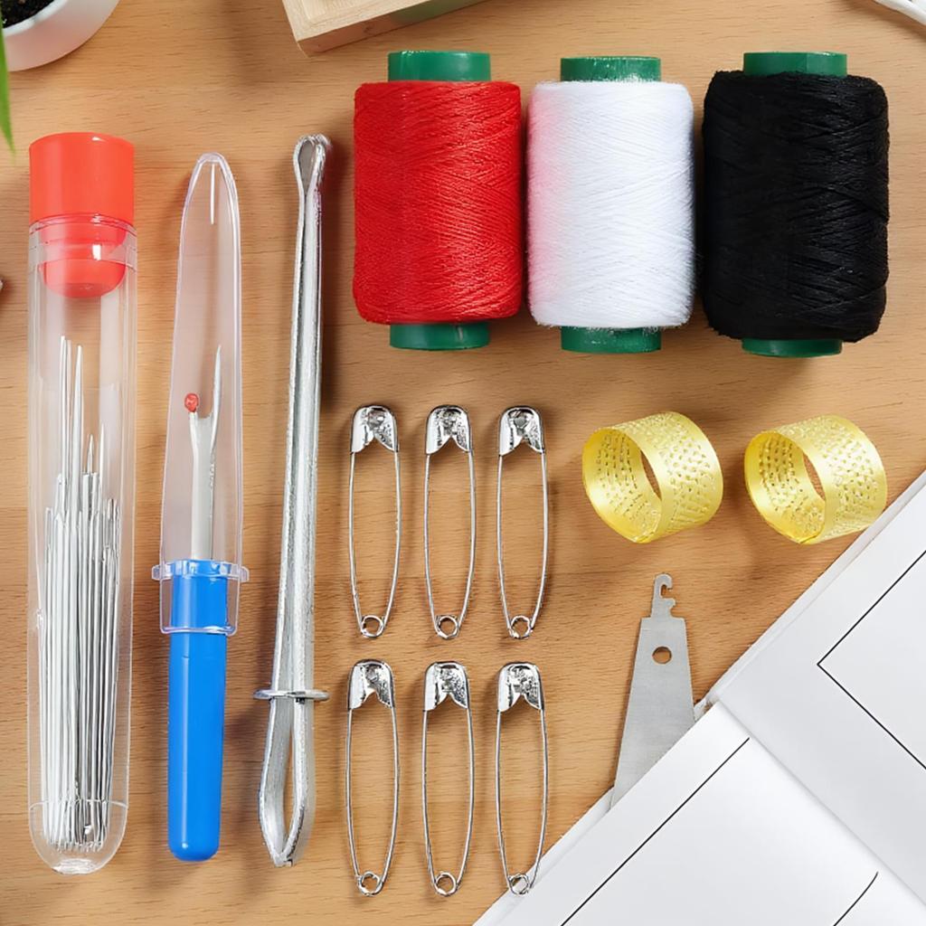 Sewing Needle Kit Compact Case Big Eye Steel Needles Thimbles Threader Set for Hand Sewing Beginners Professionals Travel Home