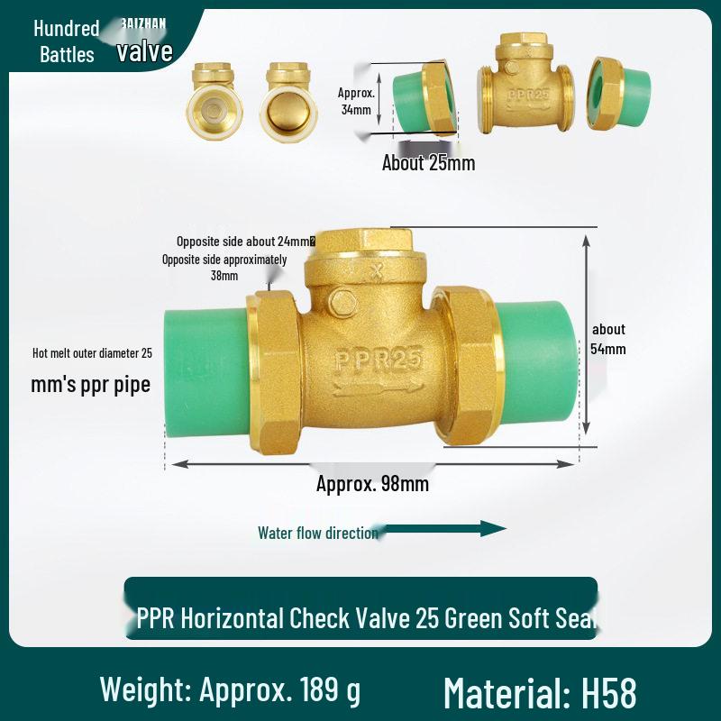 Brass Check Valve: PPR 20 4-point, 25 6-point, 1 Inch 32 Hot Melt Horizontal One-way Anti-backflow Water Pipe.