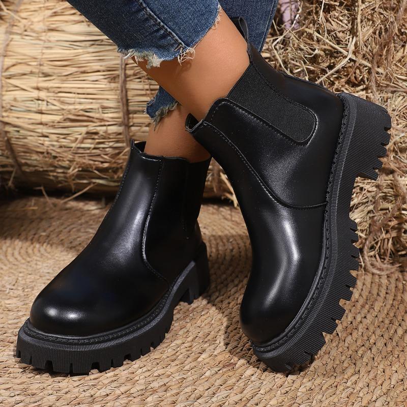 Winter New Thick Heel Cotton Boots Women's Fashion Round Head Sleeve Splicing Waterproof Anti-slip Wear-resistant Short Boots