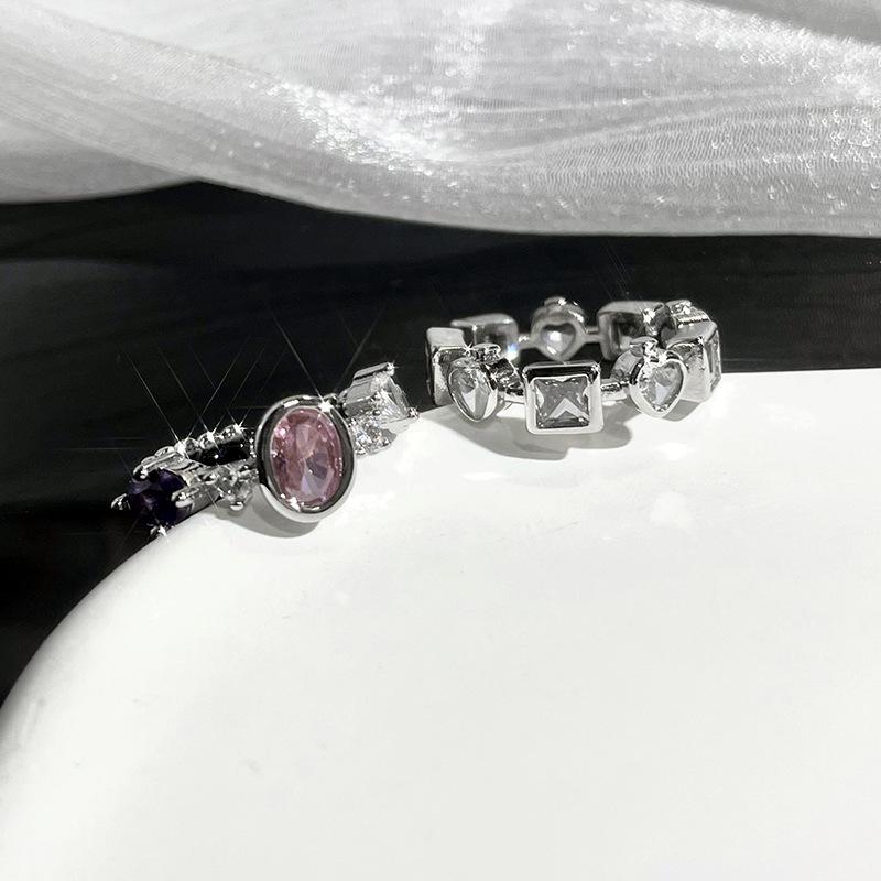 Hearts Poker Love Open Ring Female Niche Design Sweet Cool Zircon Index Finger Ring Personality