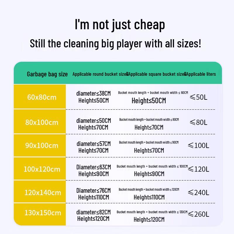 Mengdong 100x120cm Extra-Große Schwarze Flachboden-Müllsäcke, 50 Stück