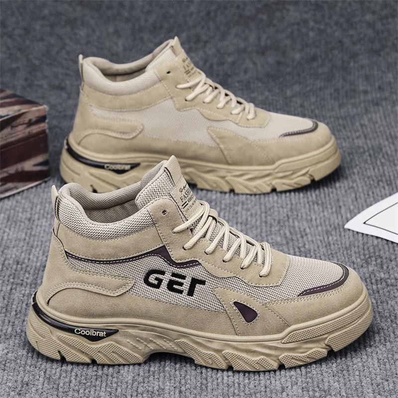 Autumn 22 new pure black shoes mesh breathable dad shoes casual sports high-top Martin boots 39