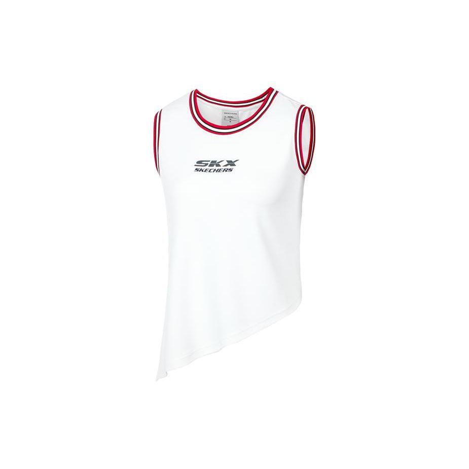 Skechers Letter Logo Print Round Neck Pullover Knit Sleeveless T-Shirt Women Tops Bright-White P322W004-0019 S