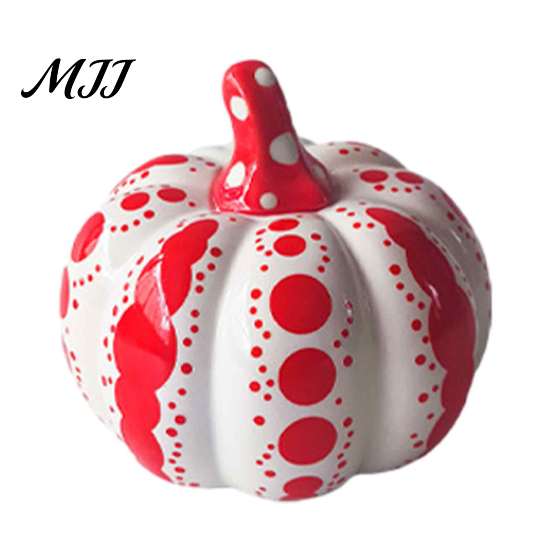 Autumn Harvest Table Centerpieces Ceramic Pumpkin Sculpture, Modern Polka Dot Figurine, Farmhouse Fall Seasonal Mantel Decor Tabletop Decoration