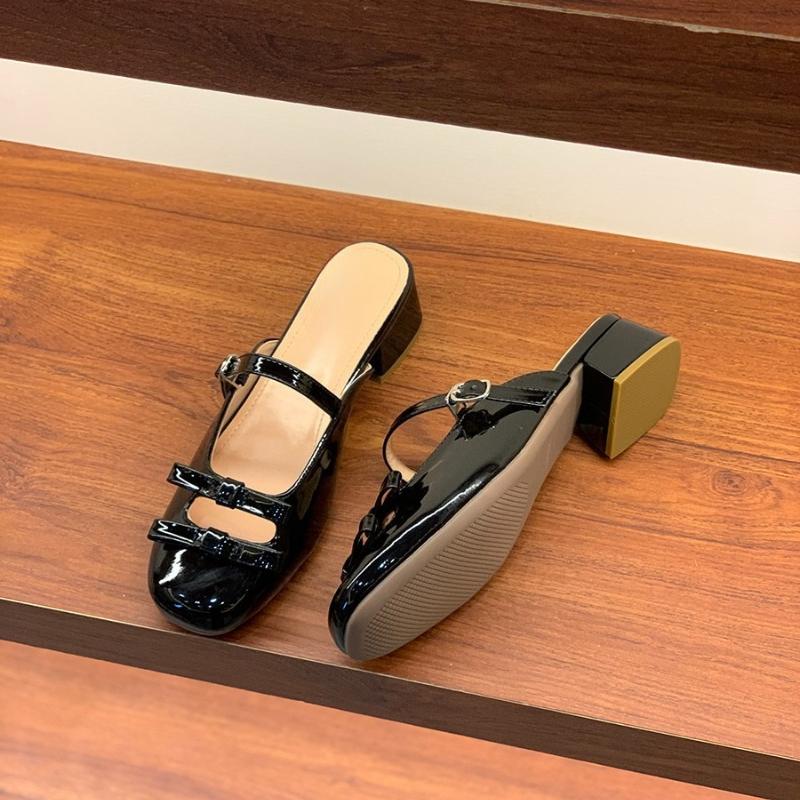 

Fashion Mid Heels Women Slippers Bow Buckle Chunky Shoes Designer Slingback Pumps 2025 Fashion New Sandals Summer Dress Chaussures Femme 35 чёрный