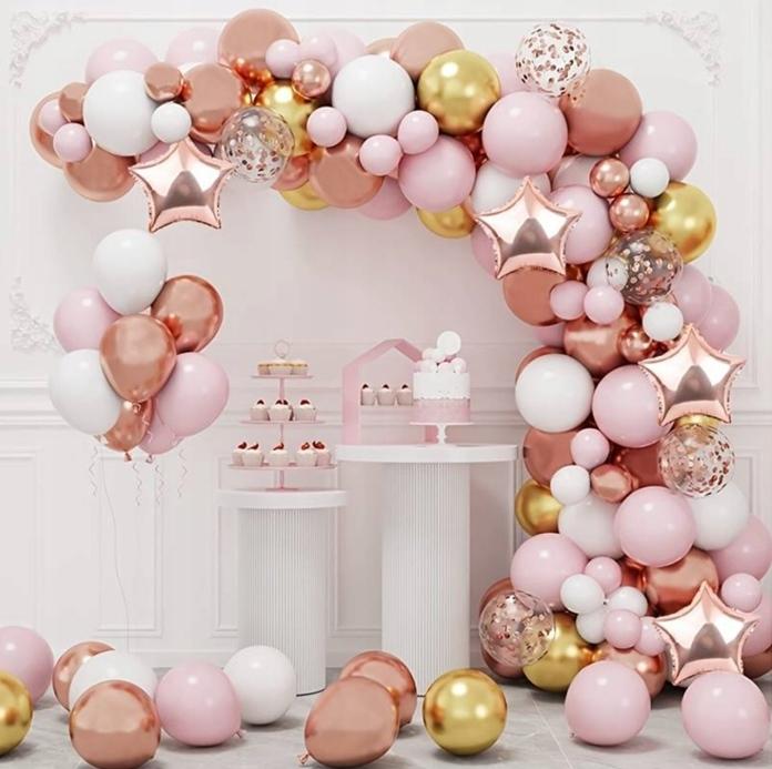 Girlanda Balonowa Różowo Biało Złota Zestaw 143Szt Balony Taśma