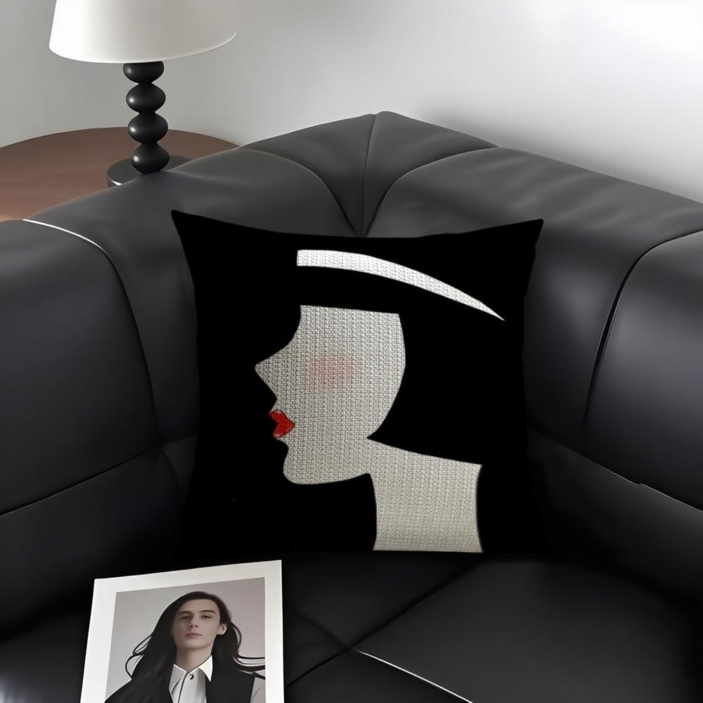 Black White Female Cushion Cover Natural Linen Organic Fabric Double-Sided Printing Sofa Home Decor Gift Pillow Case
