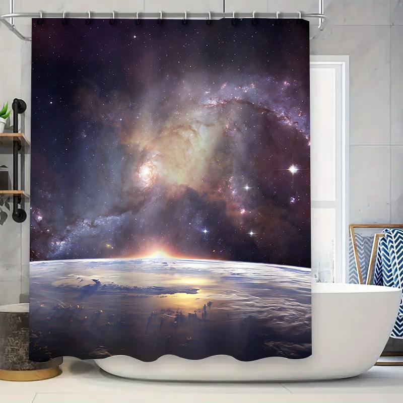 

Cosmic Galaxy Shower Curtain Earth View Space Art Print Bathroom Decor Starry Night Suitable For Wet And Dry Separation W60H190(CM)-1 Pcs
