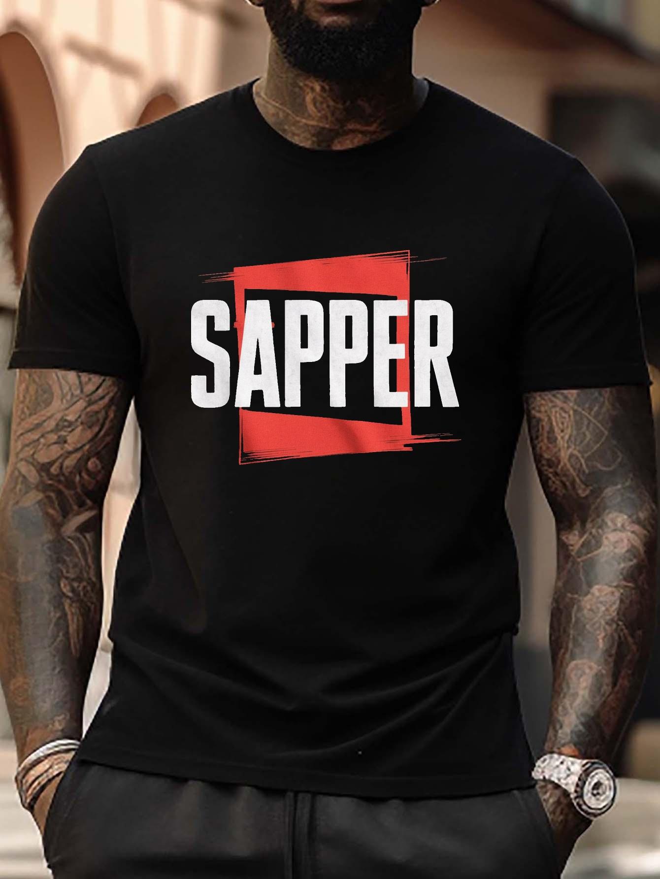 SAPPER Plus Size T-shirt - Bold Typography & Geometric Print S
