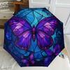 1pc Open/Close Blocking Umbrella with Glow-in-the-Dark Purple Butterfly & Blue Stained--like pattern, 8-Rib Heavy-Duty Frame,