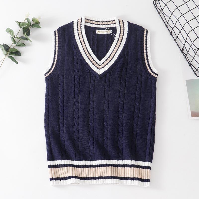 V-neck Knitted Sweater Vest for Women Autumn Winter 5XL Plus Size Cotton Thicken Sleeveless Pullover Preppy Style Fashion Clothing