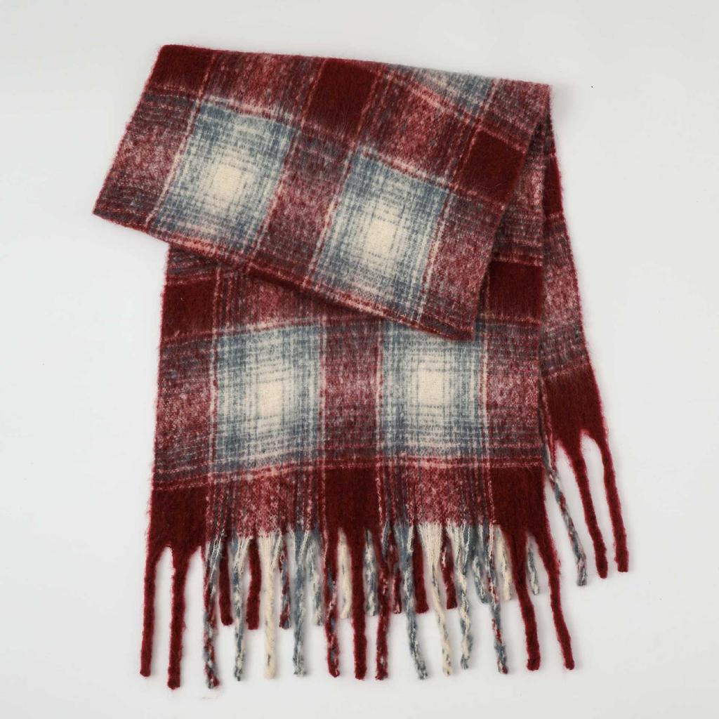 Winter Mohair Plaid Fringed Scarf Women's Thickened Warm High-end Scarf Simple Versatile Fashion Scarf