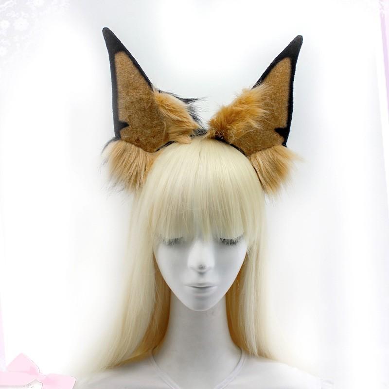 Handmade Plush Dog Ear Headband Cosplay Accessory Anime Conventions Doberman Style Ears In Brown White Red