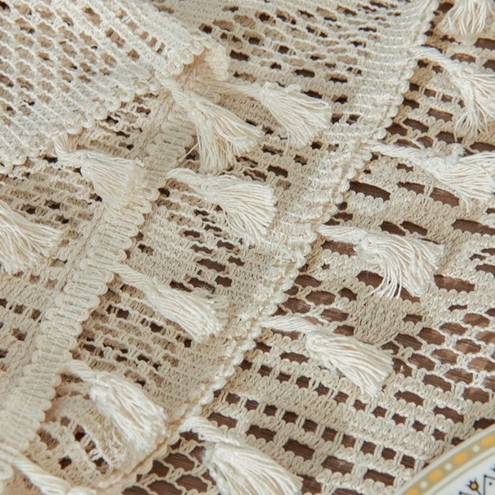 Checkered Pattern Hollowed Out Tablecloth Rectangular Lace Tablecloth  Dining Table