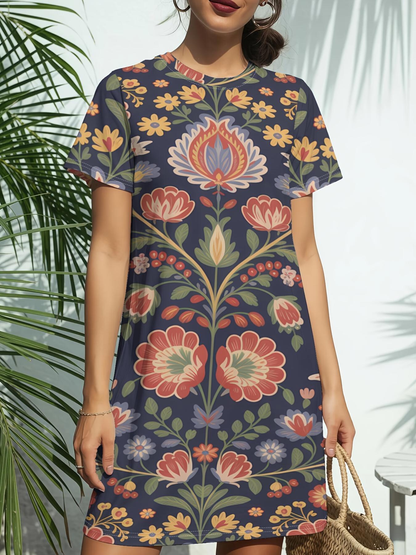 

Women s Short-Sleeve T-Shirt Dress with Round Neck - American Folk Art ; Suitable for Skin Tones. Casual Spring Summer Dress. Regular Fit Tunic for Da 8XL дубильна кора