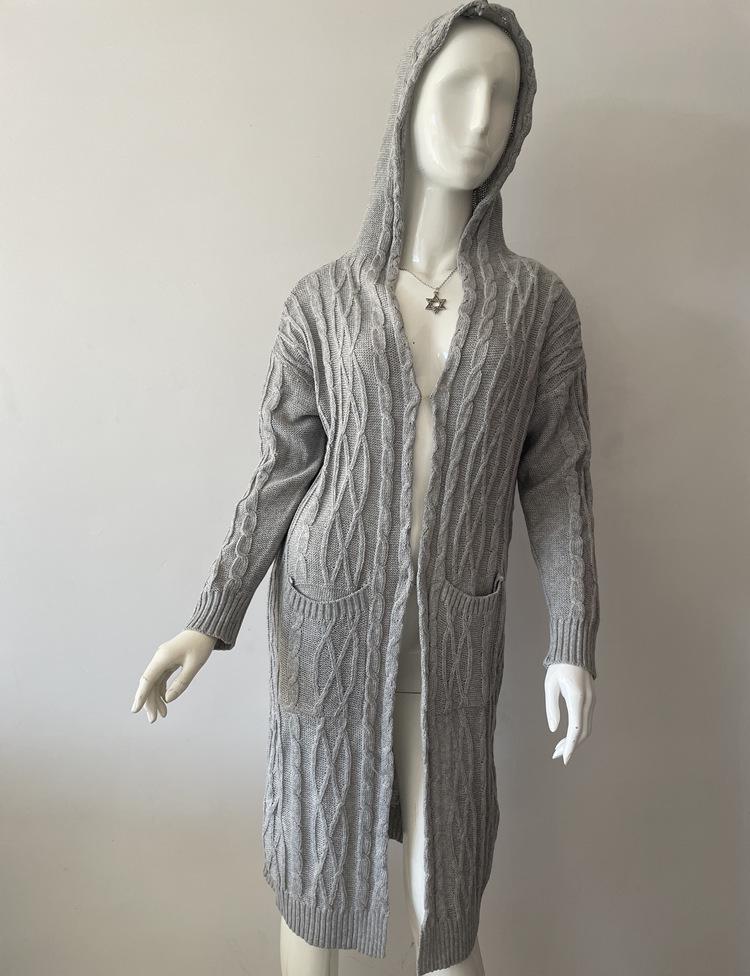 2025 Europäischer & Amerikanischer Kapuzen-Zopfstrick-Cardigan: Herbst/Winter Damen Pullover im Lazy Style