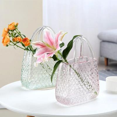 Ästhetische Gewebemuster Handtasche Glasvase Transparent Bunt Hydrokultur-Vase Mini-Aquarium Foto-Requisite Modernes Zuhause Tischdekoration