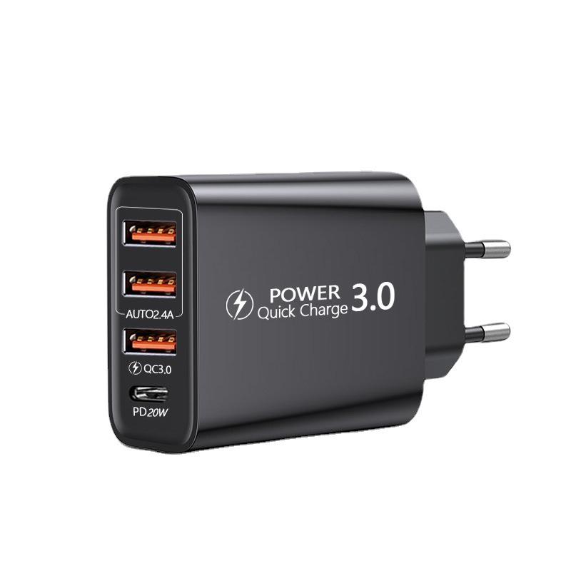 Universal Travel Charger with 3 USB & Type-C Ports, US/EU/UK Adapter with 3 USB + PD Supporting Multiple Devices