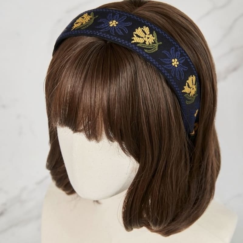 Maia Flower Jacquard Hairband - Navy
