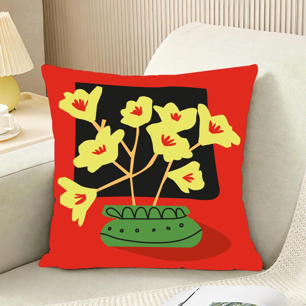 Retro Abstract Plants And Flowers Cushion Cover Reversible Plush Pillow Cover For Car Sofa Bedroom Decorative Gift Pillowcase