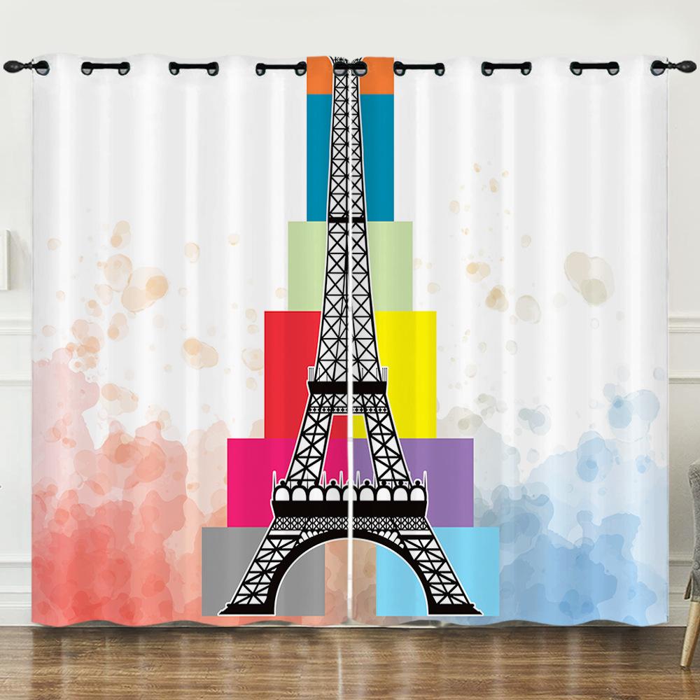Rideau Illustration Peinte à la Main Tour Eiffel Rideau Impression Numérique 3D Rideau Occultant