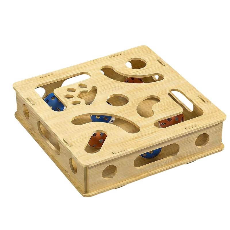 

Stable Interactively Wooden Cats Scratching Toy Puzzle Mazes and Bells Ball for Engaging Playing and Natural Claws Care