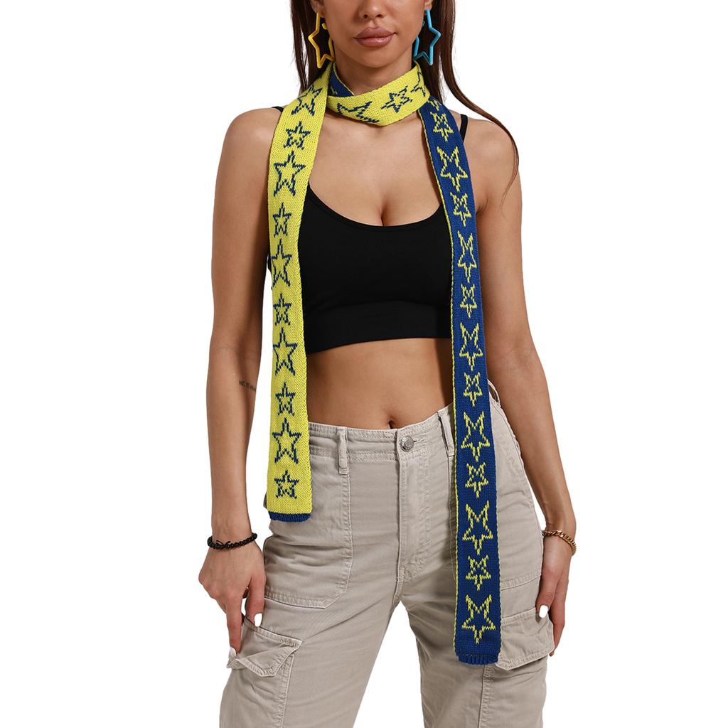 Harajuku Style Star Pattern Neck Scarf for Women Soft Neck Warmer Gothic Knit Long Scarf Winter Autumn Casual Neckwear