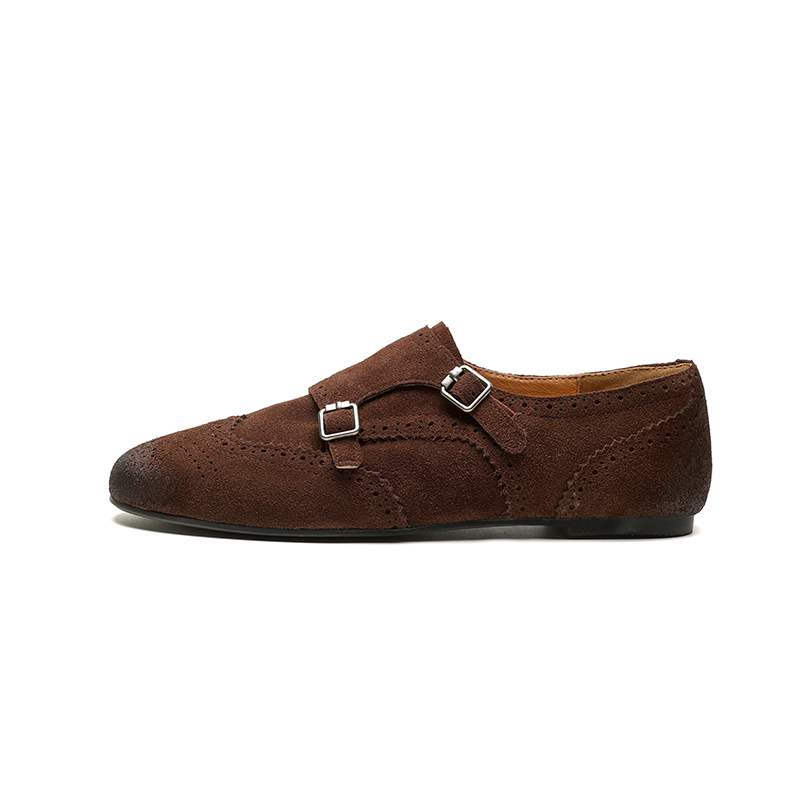 Krazing Pot Cow Skin Fashion Spring Autumn Low Heels metal buckle Oxford Shoes Women Round Toe Leisure Brogues flats