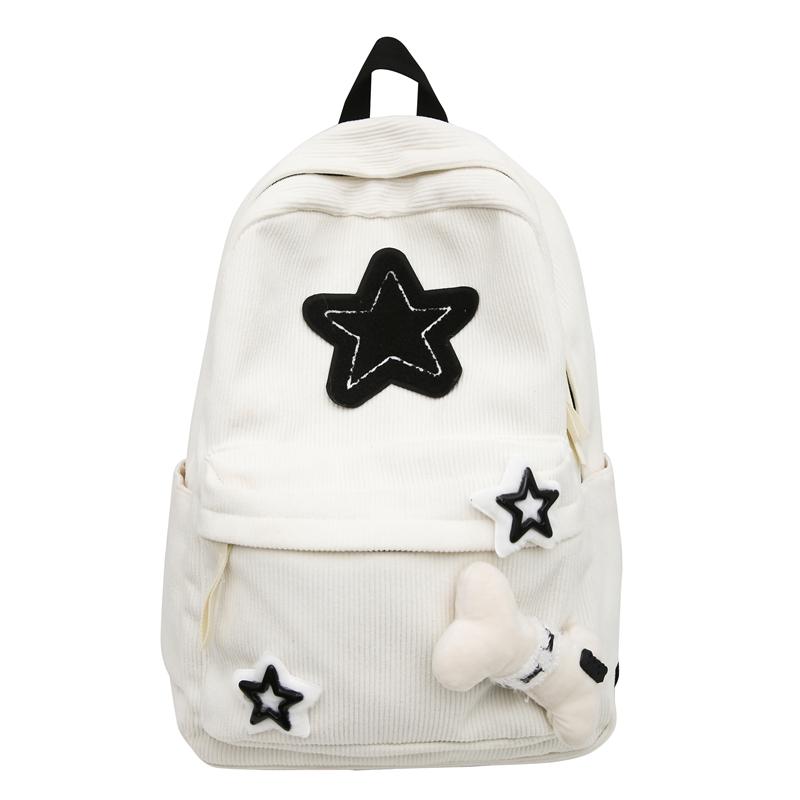 

Вельветовая школьная сумка женская большая вместимость рюкзак Star студенческий легкий рюкзак бежевый