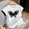 Women's Round Neck Short Sleeve Top Loose Fit Butterfly Print Casual T Shirt Summer Basic Tee