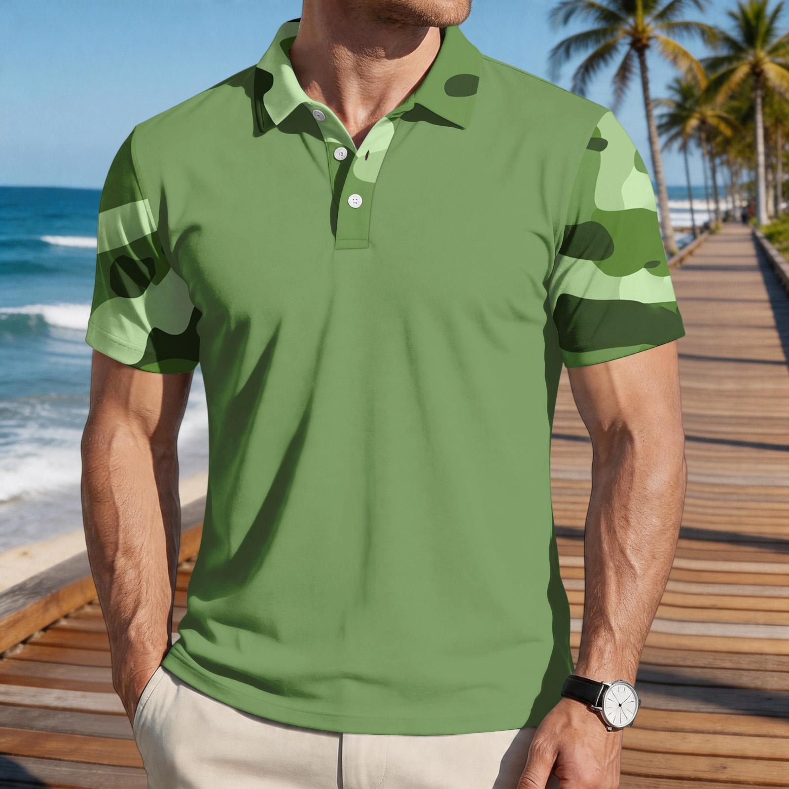 

Men s Loose Fit Casual Polo Shirt Camouflage Color Block Print Short Sleeve Breathable Lightweight Summer Top L