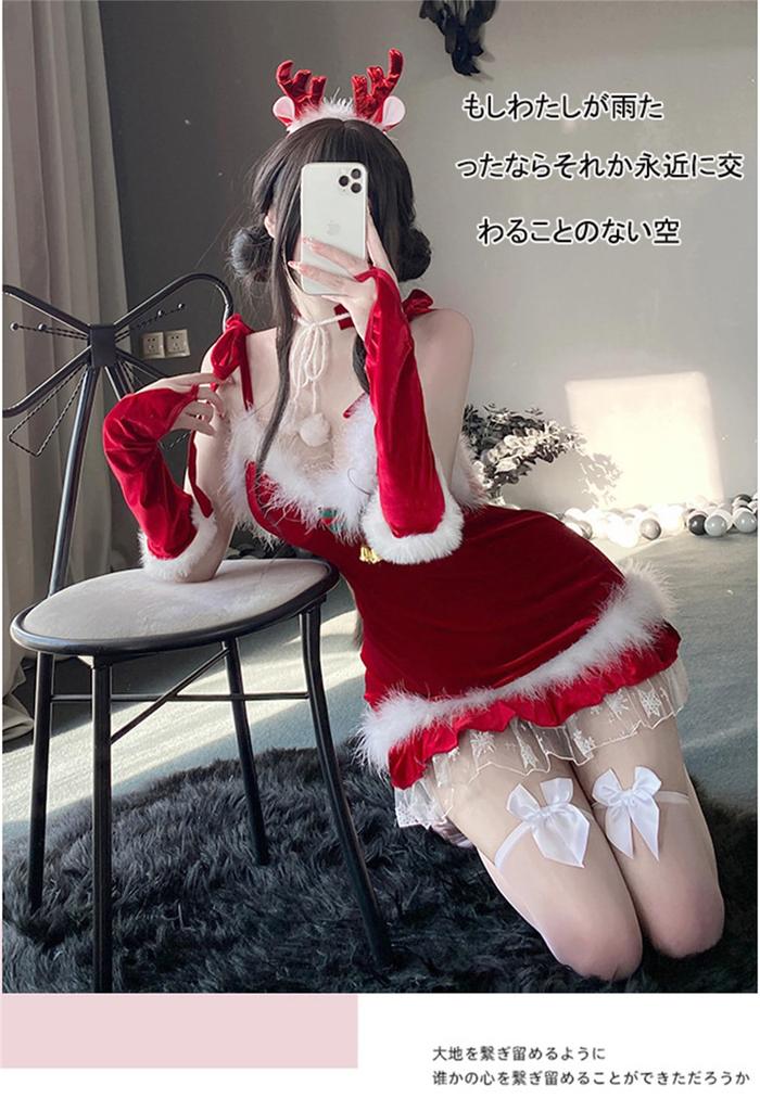 Santa Sexy Cosplay 5 Piece Set Reindeer Free Size New Year Performance Event Costume Sexy Red Cute Temptation Christmas Popular Cosplay [harukita]