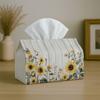1pc Farmhouse Wood Sunflower Tissue Box with Yellow Bloom White Timber Plank-Fabric Napkin Storage Organizer for Kitchen, Car, Elegant Decorative Box,