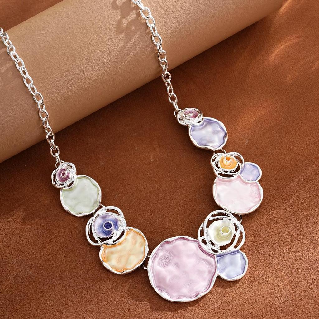 Women's European Geometric Flower Necklace: Colorful Oil-Drop Clavicle Chain