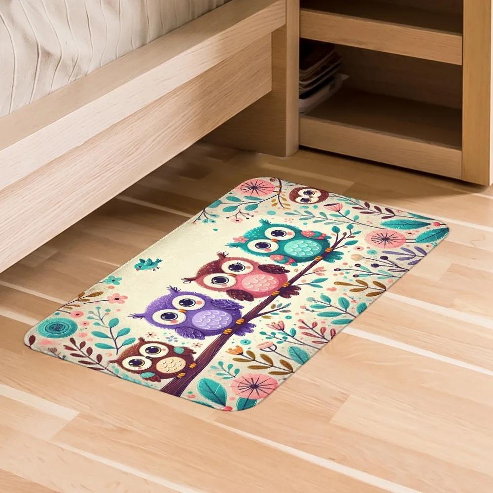 1PC Handdraw Owls Printed Decor Kitchen Rugs Non-Slip Home Door Mats Bathroom Rugs Bath Mat Carpet for Home Sink Laundry Decor